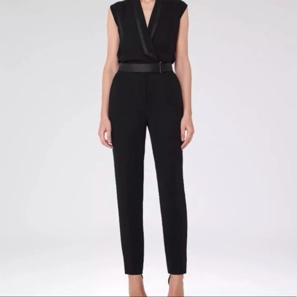 Reiss Black Belted Jumpsuit